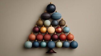 Decorative Christmas Ornaments Arranged in a Holiday Tree Design