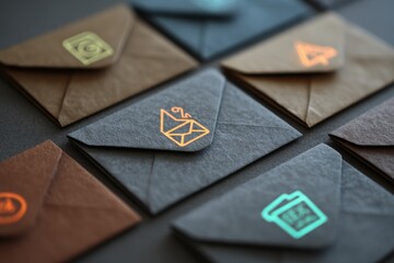 Assorted Stylish Envelopes with Unique Designs on a Dark Surface