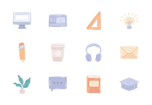 Colorful Elearning Education School Multimedia Stationery Illustrations Set