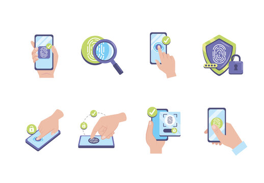 Colorful Fingerprint Security Biometric Identification Illustrations Set