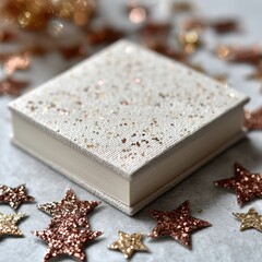 Glittering Stars Surrounding Elegant Closed Book on Table