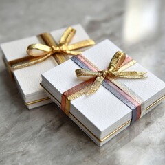 Elegant Gift Boxes with Ribbons on a Marble Surface