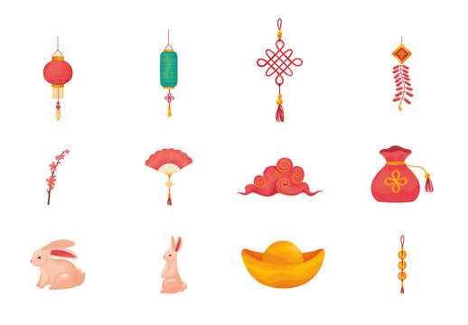 Colorful Chinese Lantern Culture Illustrations Set