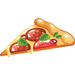 Pixel Art Slice Of Pizza With Salami Tomatoes And Basil On Transparent Background