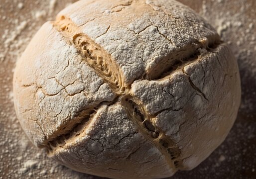 Rustic loaf of artisan bread covered with flour, ready to be served