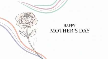 Happy Mother's Day Greeting Card Featuring Elegant Rose and Soft Pastel Lines for Celebration