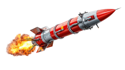 Rocket Ascent: An eye-level shot captures a vibrant rocket soaring skyward, its fiery exhaust illuminating the scene, symbolizing innovation, exploration, and the relentless pursuit of progress.