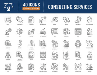 Consulting Services icon set. Vector illustration with editable strokes © Control New