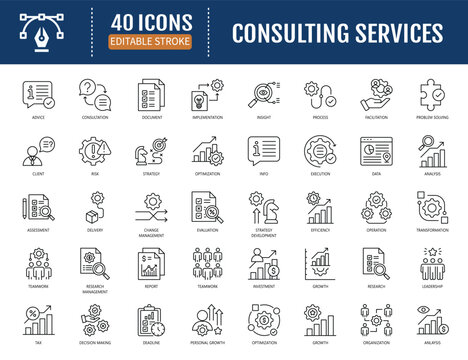 Consulting Services icon set. Vector illustration with editable strokes