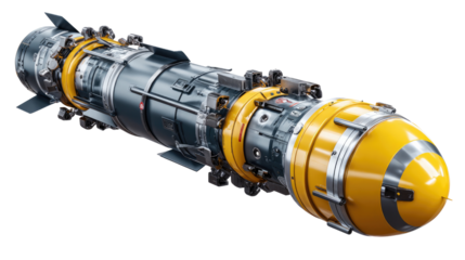 Modern Underwater Military Technology: A detailed, high-tech depiction of a state-of-the-art torpedo, featuring intricate mechanical components and powerful propulsion systems.