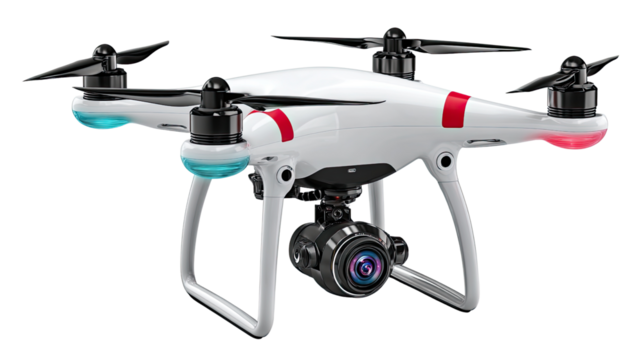 Modern Drone Technology: a detailed perspective of a sleek, advanced drone showcasing its cutting-edge design and features, set against a pristine backdrop.