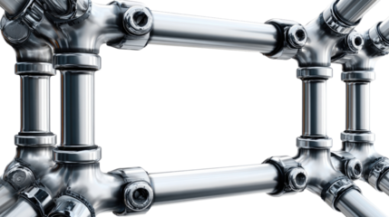 Geometric Chrome Construct: An abstract, industrial view of a precisely crafted chrome structure, showcasing the beauty of engineering and interconnectedness, set against a pristine backdrop.