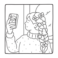 Cozy Girl Christmas Coloring Pages,  Cozy Girl Christmas  Coloring Pages for Kids & Adults, Christmas Coloring Pages, bold & easy cozy winter coloring book pages, vector art, line art 