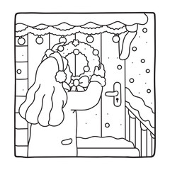 Cozy Girl Christmas Coloring Pages,  Cozy Girl Christmas  Coloring Pages for Kids & Adults, Christmas Coloring Pages, bold & easy cozy winter coloring book pages, vector art, line art 
