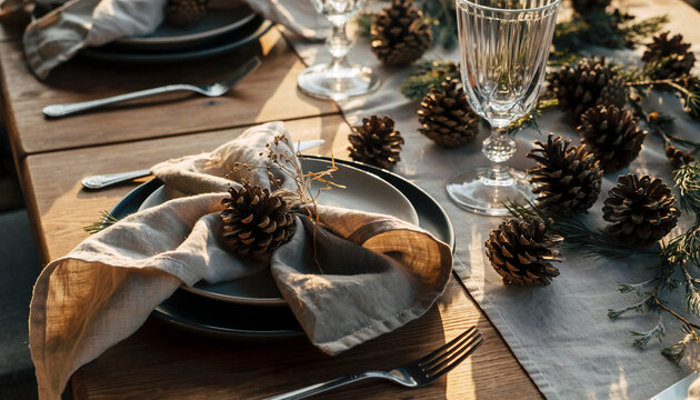 Rustic winter table setting - Powered by Adobe