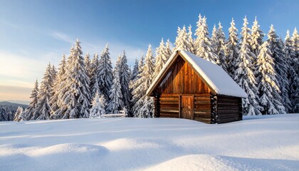 Naklejka premium Snow-covered wooden cabin