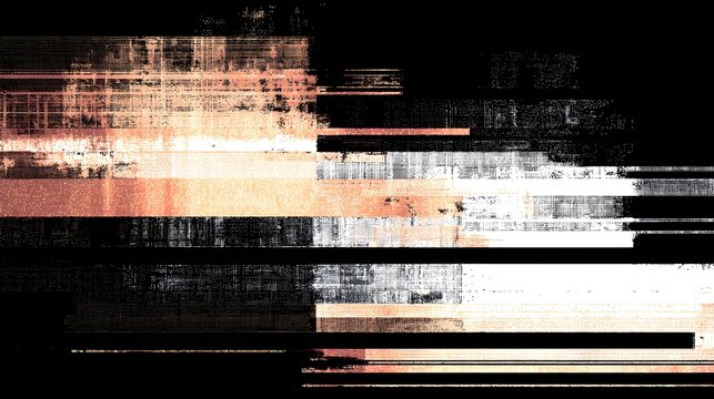 Distorted horizontal bands of dark, light, and muted orange display digital signal interference