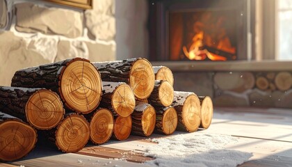 Wood logs stacked for fireplace