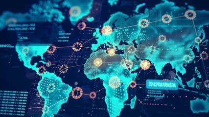 AI analyzing global disease patterns on world map. Pandemic prediction system with epidemiological data visualization. Disease animation prevention with global health monitoring digital epidemiology - Powered by Adobe