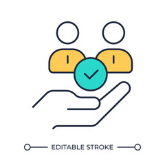 Social care line color icon. Successful teamwork. People communication. Community support. Business partnership. Isolated vector illustration. Flat colorful symbol design. Editable stroke