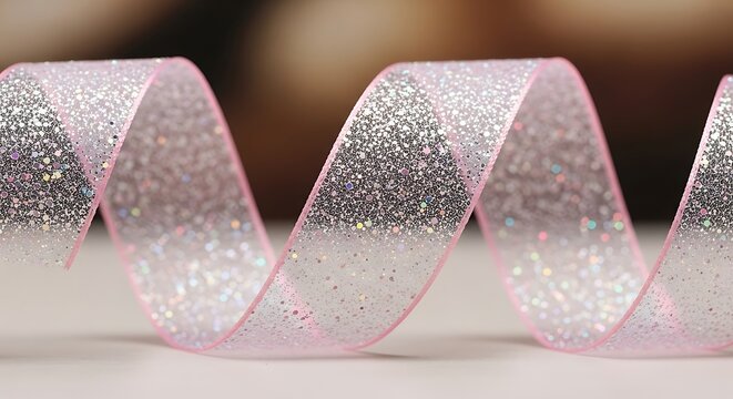 Sparkling pink ribbon swirl creating elegance and delicate design - Powered by Adobe