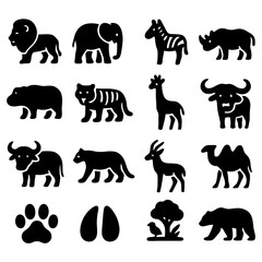 Naklejka premium Animal Silhouettes: A collection of meticulously crafted animal silhouettes, offering a versatile range of iconic creatures for design and informational use.