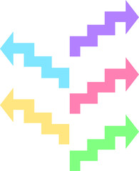 矢先短めのシンプルで使いやすいジグザグ矢印セット_パステルカラー(ピンク、黄、緑、水色、紫)