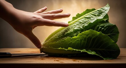 Preparing fresh romaine lettuce for a healthy vibrant salad creation