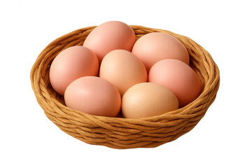 Farm fresh eggs in wicker basket transparent background