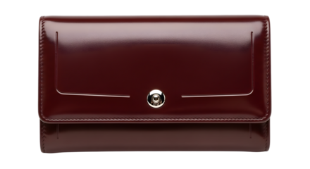 Elegant burgundy leather wallet with metallic clasp isolated on transparent background