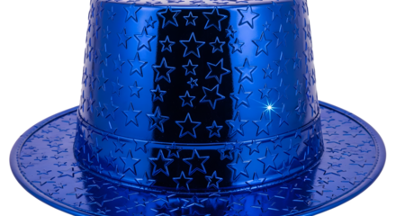 Shiny blue top hat with star pattern isolated on transparent background