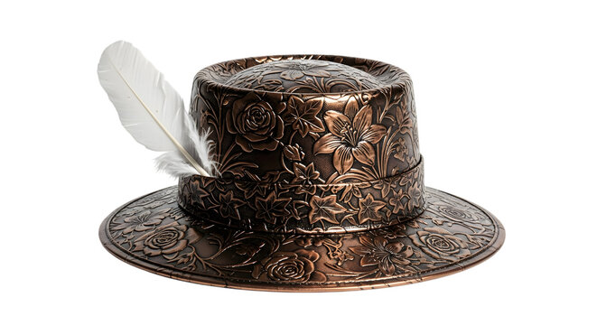 Antique ornate bronze inkwell with quill pen isolated on transparent background