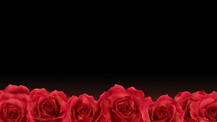 Vibrant red roses against deep black background. AI image
