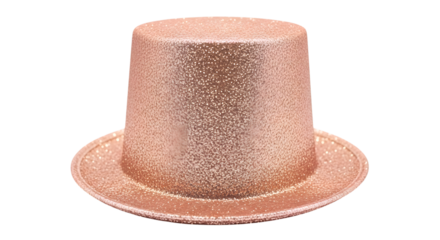 Sparkling rose gold glitter top hat for parties and celebrations isolated on transparent background