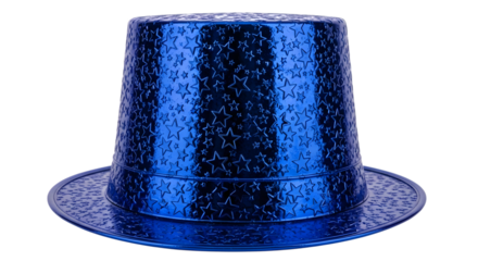 Sparkling blue top hat isolated on transparent background for festive occasions and celebrations