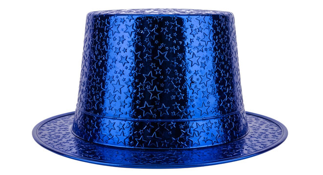 Sparkling blue top hat isolated on transparent background for festive occasions and celebrations