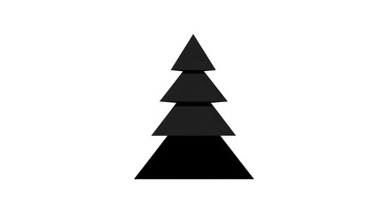 Fototapeta premium A minimalist black Christmas tree made of four stacked triangles on a plain white background.