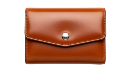 Classic brown leather wallet with silver clasp isolated on transparent background