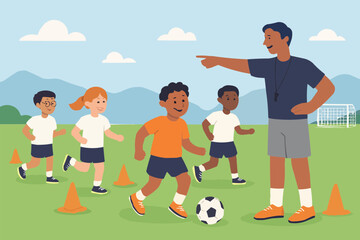 Volunteer Coaching Kids in Soccer Practice