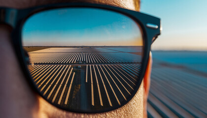 Solar Panels Reflected in Sunglasses (closeup face crop)