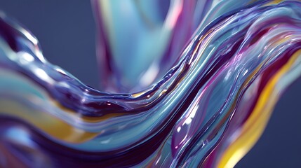 Iridescent fluid ribbons flow and undulate in a dynamic abstract composition