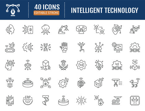 Intelligent technology icon set. Vector Illustration with Editable Strokes