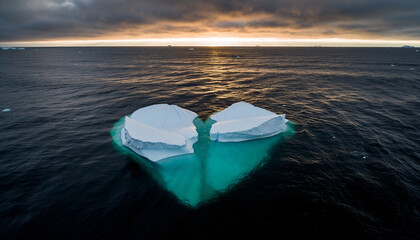 Heart-Shaped Iceberg at Sunset – Climate Change and Melting Ice Concept