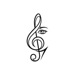 Fototapeta premium Stylized treble clef with an eye incorporated into the design, black on white.