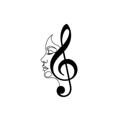 Fototapeta premium Elegant black and white line art of a woman's face integrated with a musical treble clef.