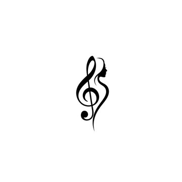 A minimalist black and white logo combining a treble clef musical note with a woman's silhouette.