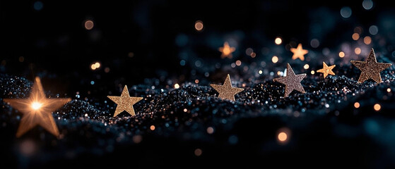 Abstract background banner with beautiful shining particles and glittering stars