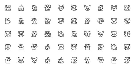 Cat avatars icon set. Vector illustration. Includes xpressions like happy, slepy, sad, angry, love, annoed, excited, relaxed and mre. Cute cat characters wih chubby, fold ear styles.