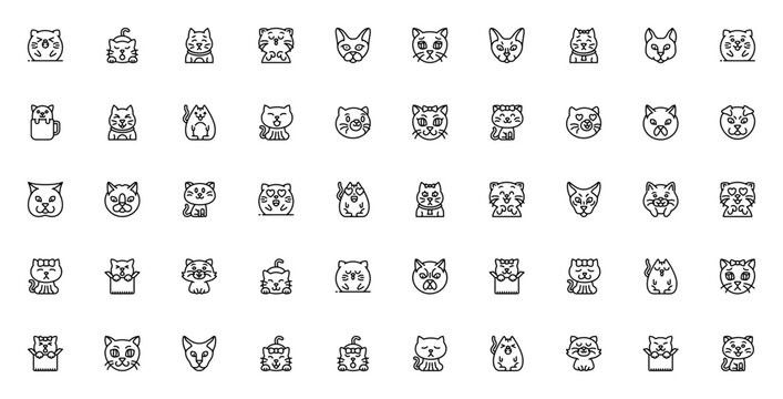 Cat avatars icon set. Vector illustration. Includes xpressions like happy, slepy, sad, angry, love, annoed, excited, relaxed and mre. Cute cat characters wih chubby, fold ear styles.