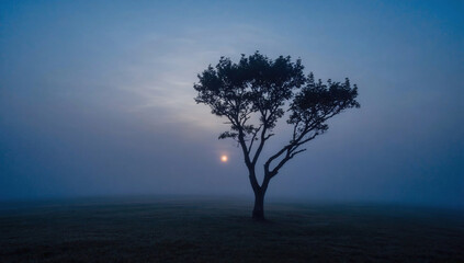 Lonely tree in the fog